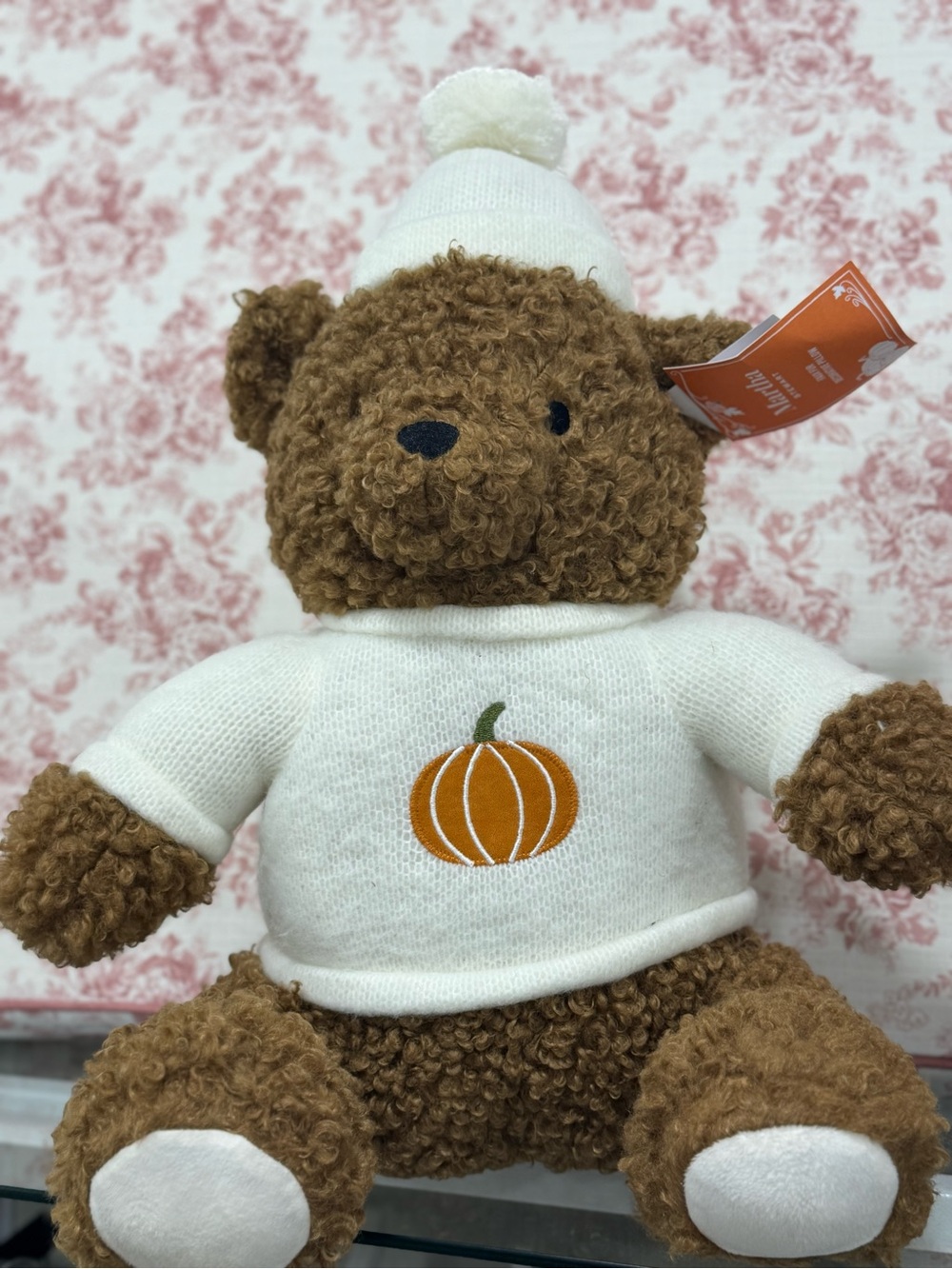 Martha Stewart Brown Plush Bear in White Pumpkin Sweater